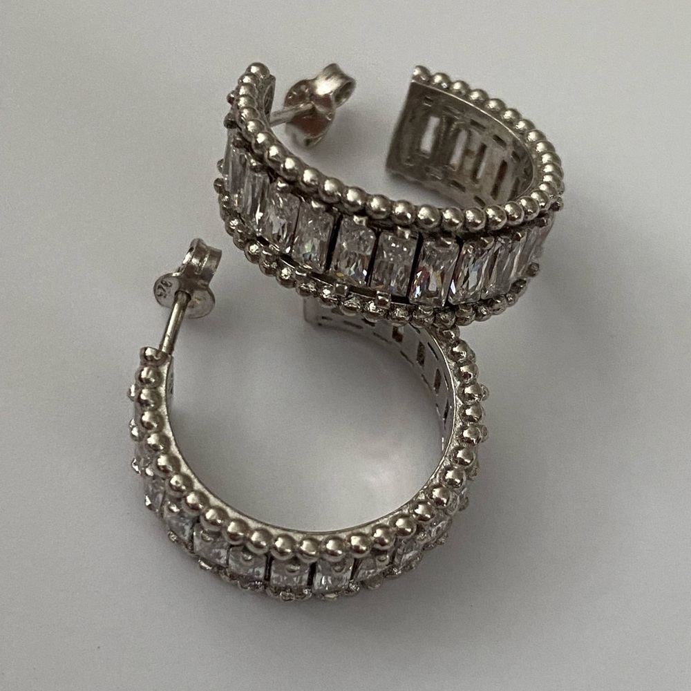 925 silver baguette cz hoops earrings